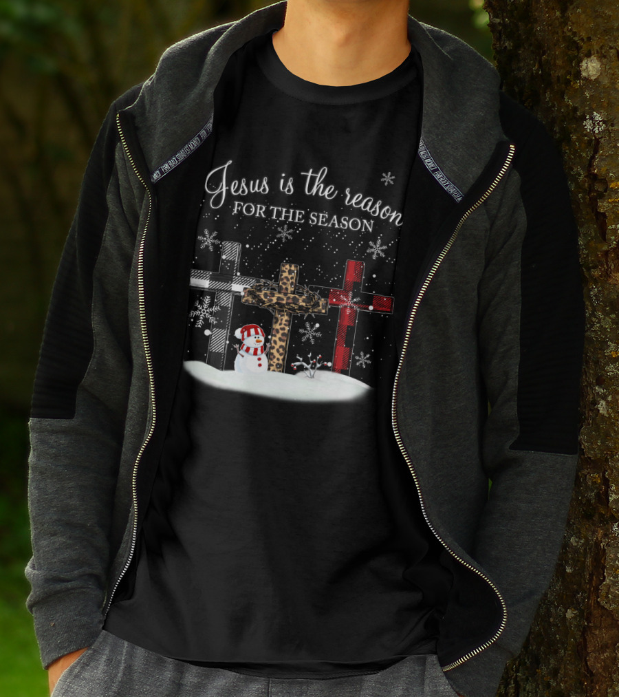 Jesus Is The Reason For The Season Snowman Crosses And Snowflakes T-Shirt