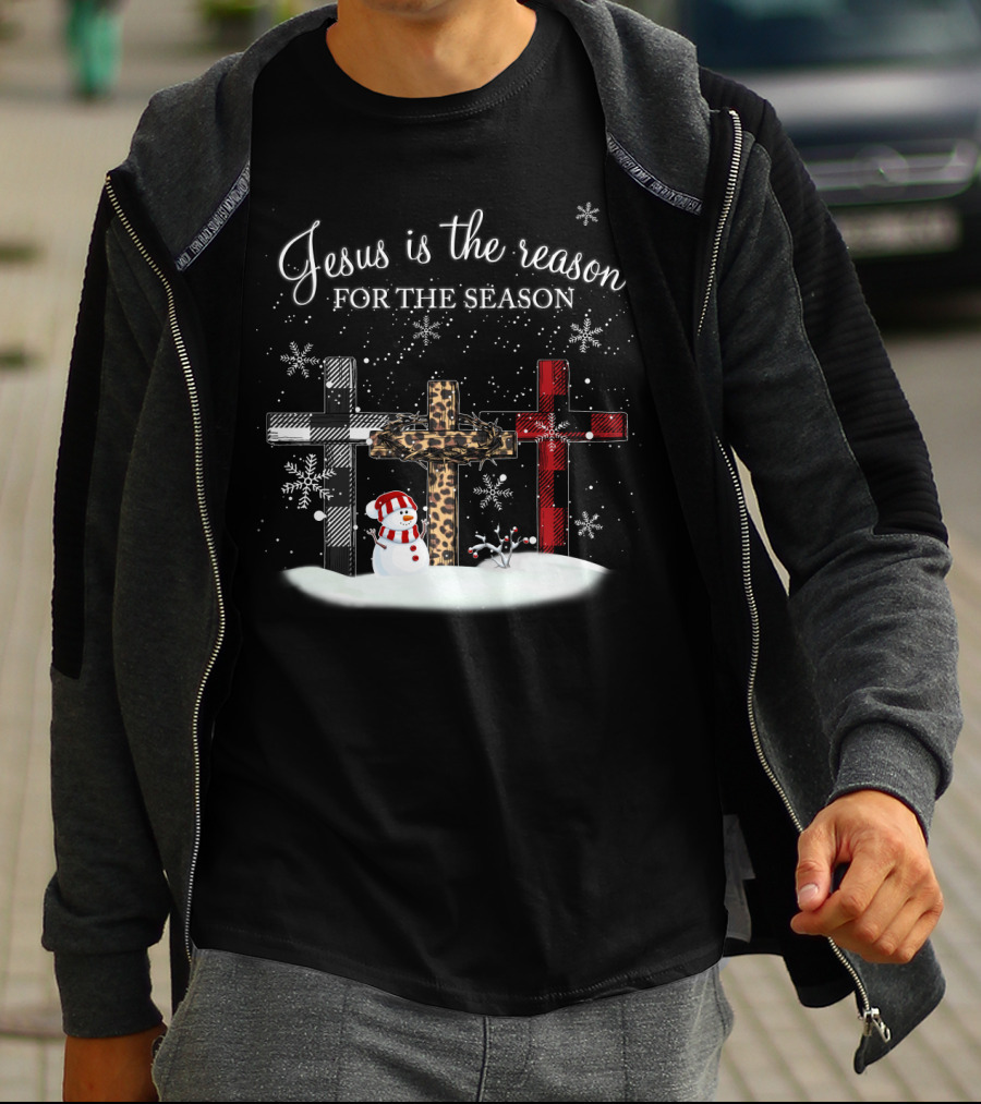Jesus Is The Reason For The Season Snowman Crosses And Snowflakes T-Shirt