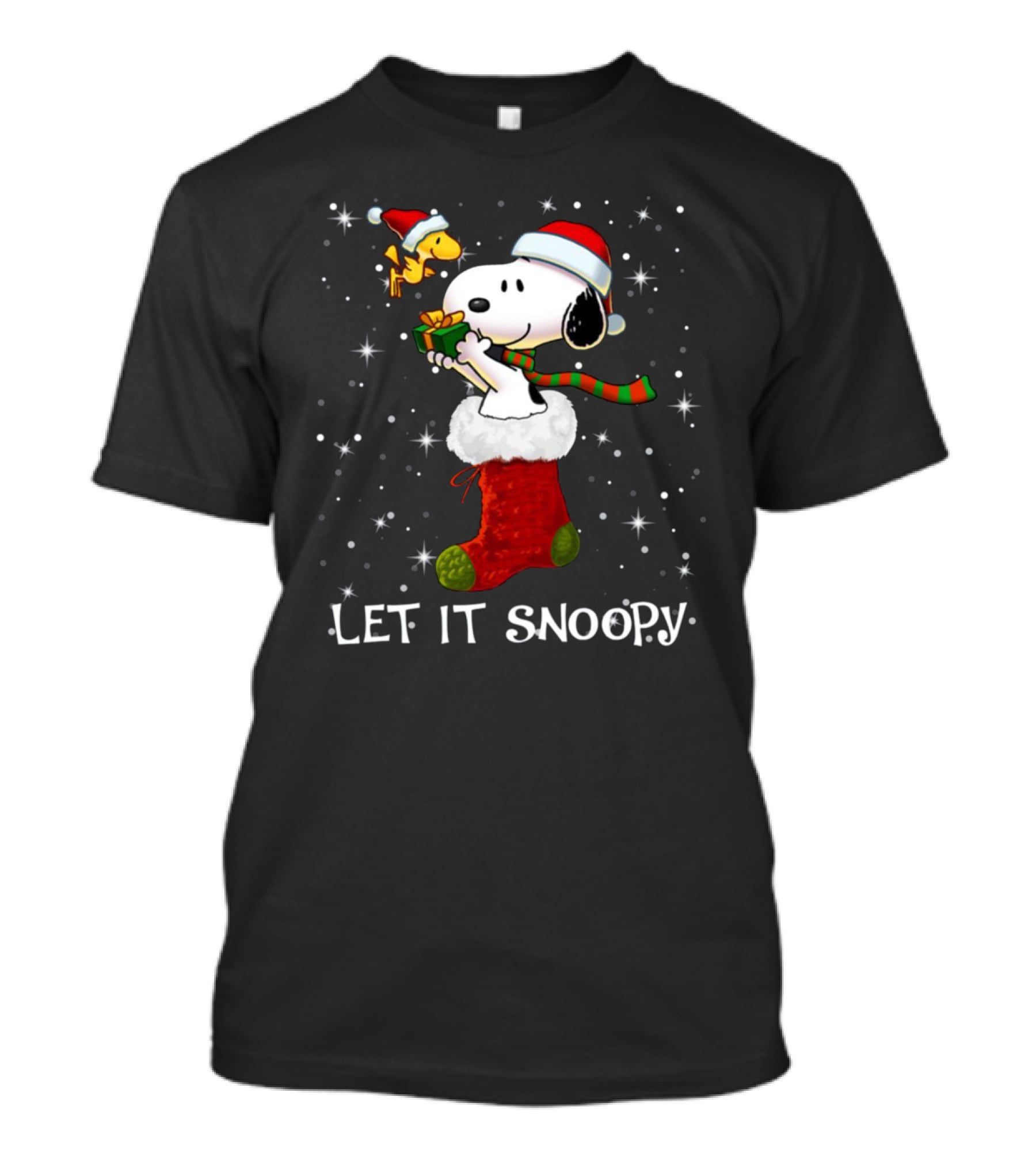 Let It Snoopy Snoopy In Christmas Sock With Santa Hat And Present T-Shirt