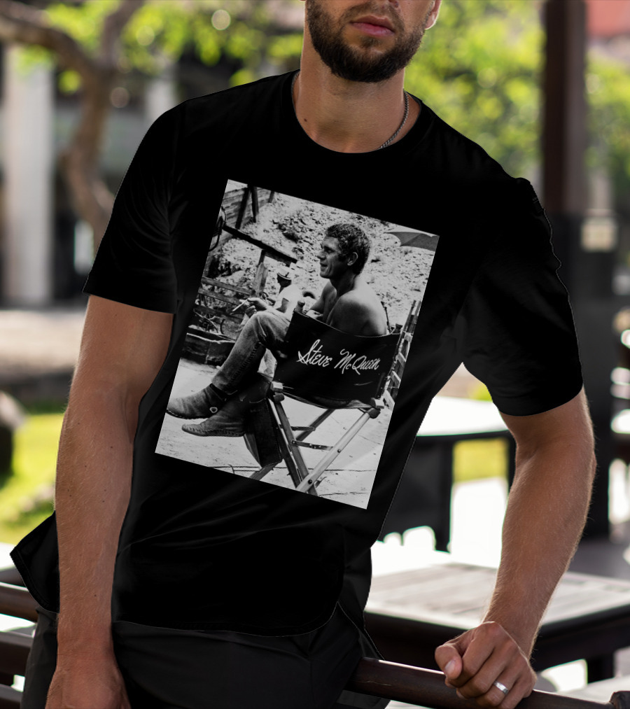 Steve McQueen Black And White Director's Chair Scene T-Shirt