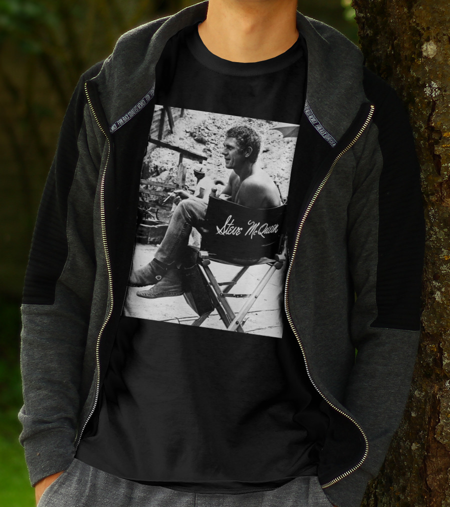 Steve McQueen Black And White Director's Chair Scene T-Shirt