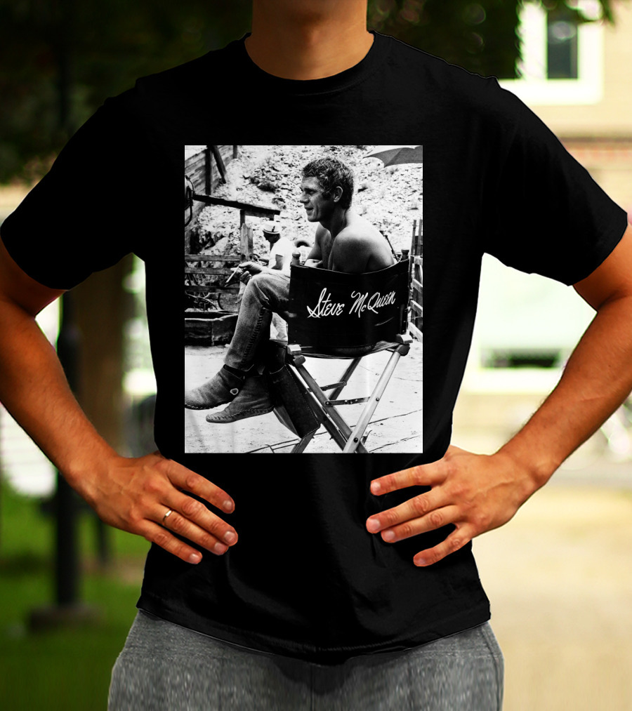Steve McQueen Black And White Director's Chair Scene T-Shirt
