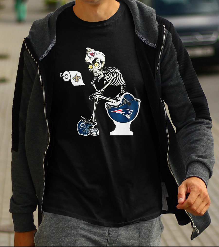 Chiefs Skeleton Patriots Toilet Saints Rams Helmet T-Shirt