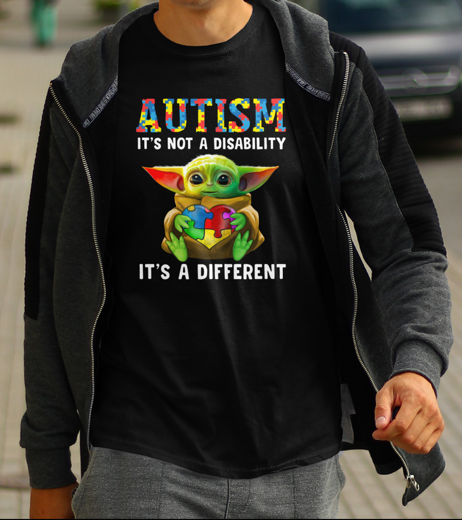 AUTISM IT'S NOT A DISABILITY IT'S A DIFFERENT Baby Yoda Holding Puzzle Piece T-Shirt