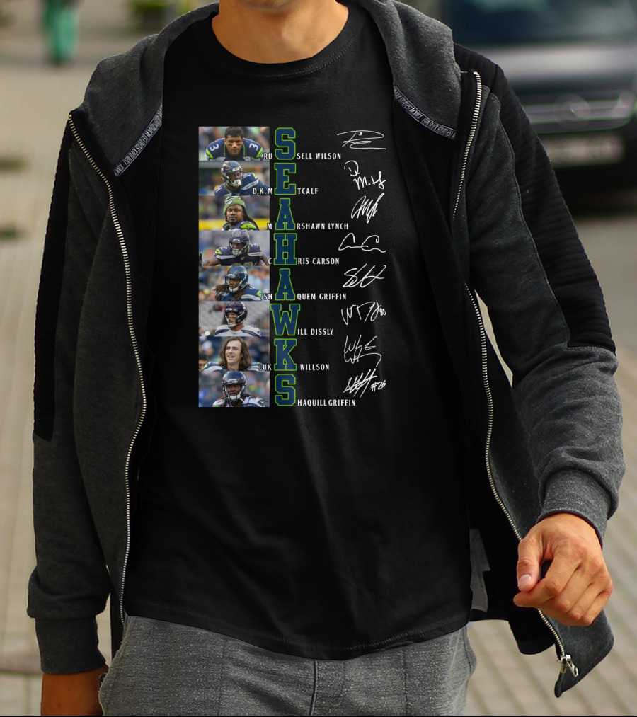Seahawks Russell Wilson D.K. Metcalf Marshawn Lynch Chris Carson Shaquem Griffin Will Dissly Luke Willson Shaquill Griffin T-Shirt
