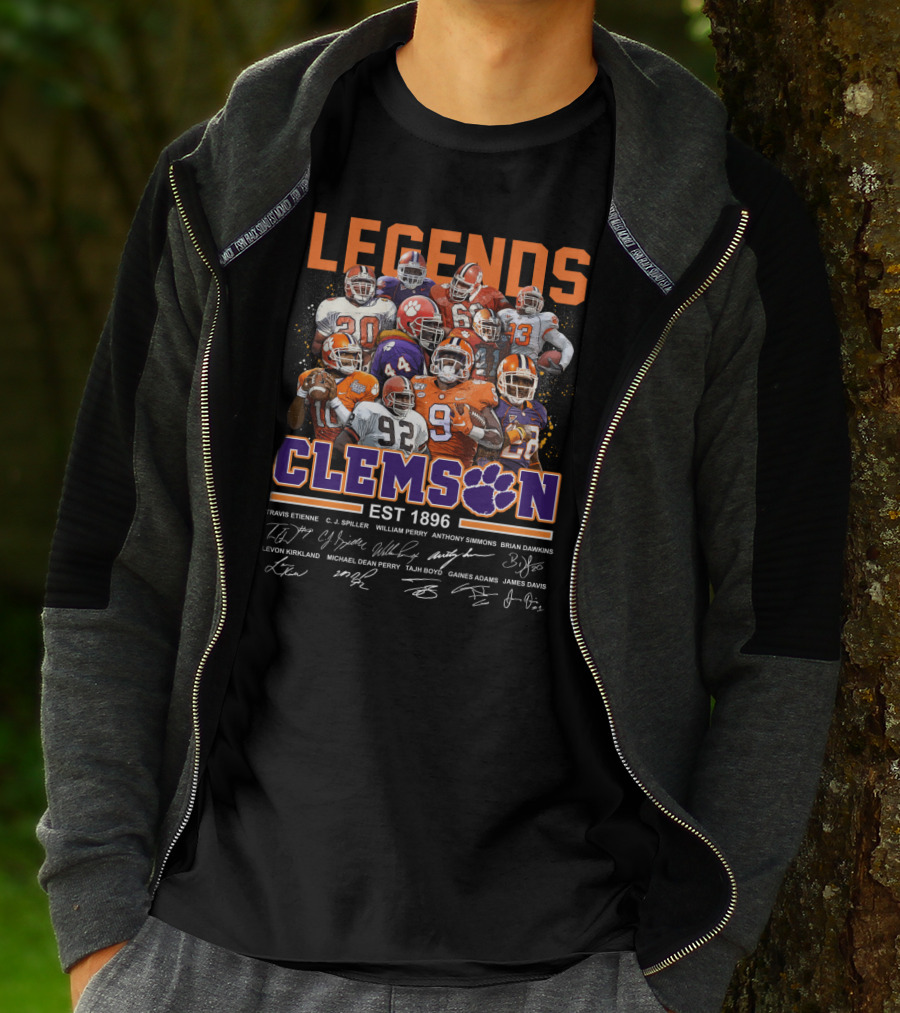 Clemson Legends EST 1896 Travis Etienne C.J. Spiller William Perry Anthony Simmons Brian Dawkins Levon Kirkland Michael Dean Perry Tajh Boyd Gaines Adams James Davis T-Shirt