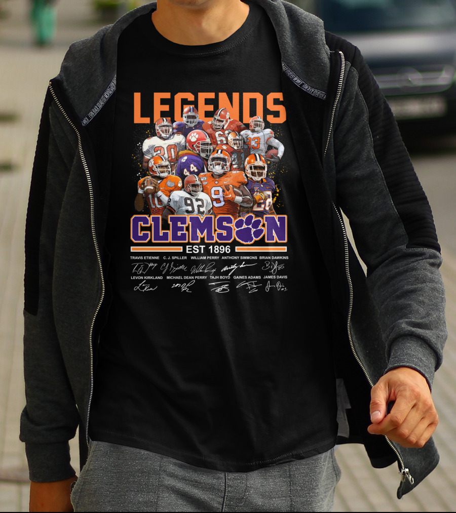 Clemson Legends EST 1896 Travis Etienne C.J. Spiller William Perry Anthony Simmons Brian Dawkins Levon Kirkland Michael Dean Perry Tajh Boyd Gaines Adams James Davis T-Shirt