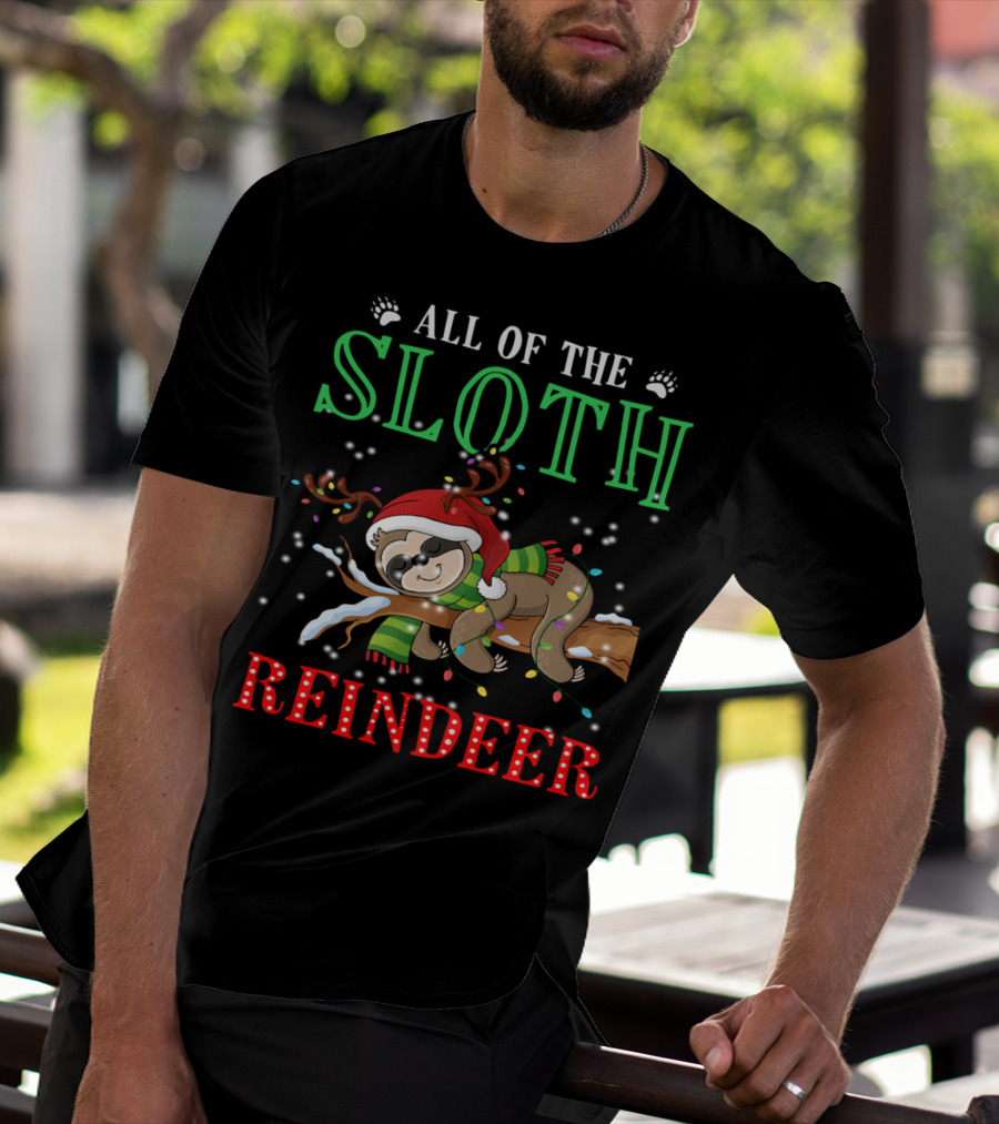 All Of The Sloth Reindeer Christmas Lights Holiday Pajama T-Shirt