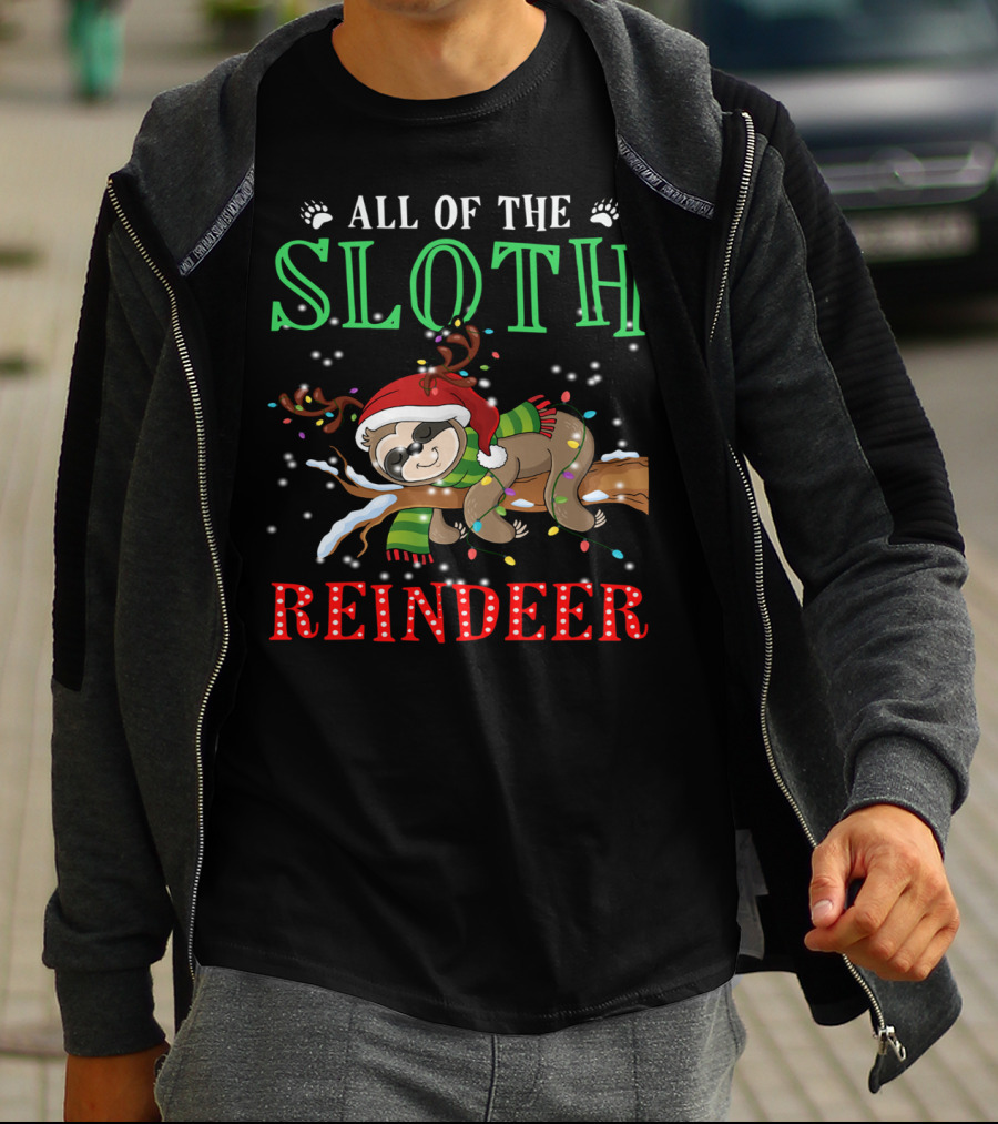 All Of The Sloth Reindeer Christmas Lights Holiday Pajama T-Shirt