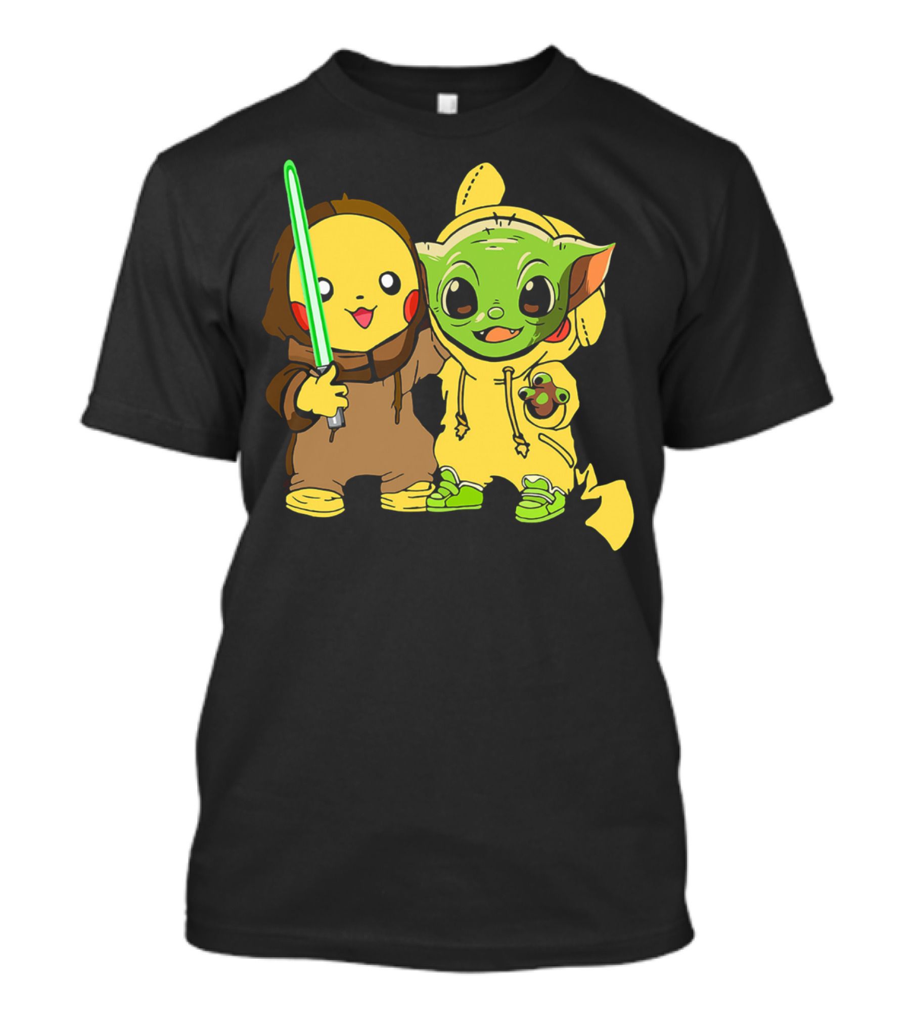 Baby Yoda Pikachu With Lightsaber Jedi Hoodie Duo T-Shirt