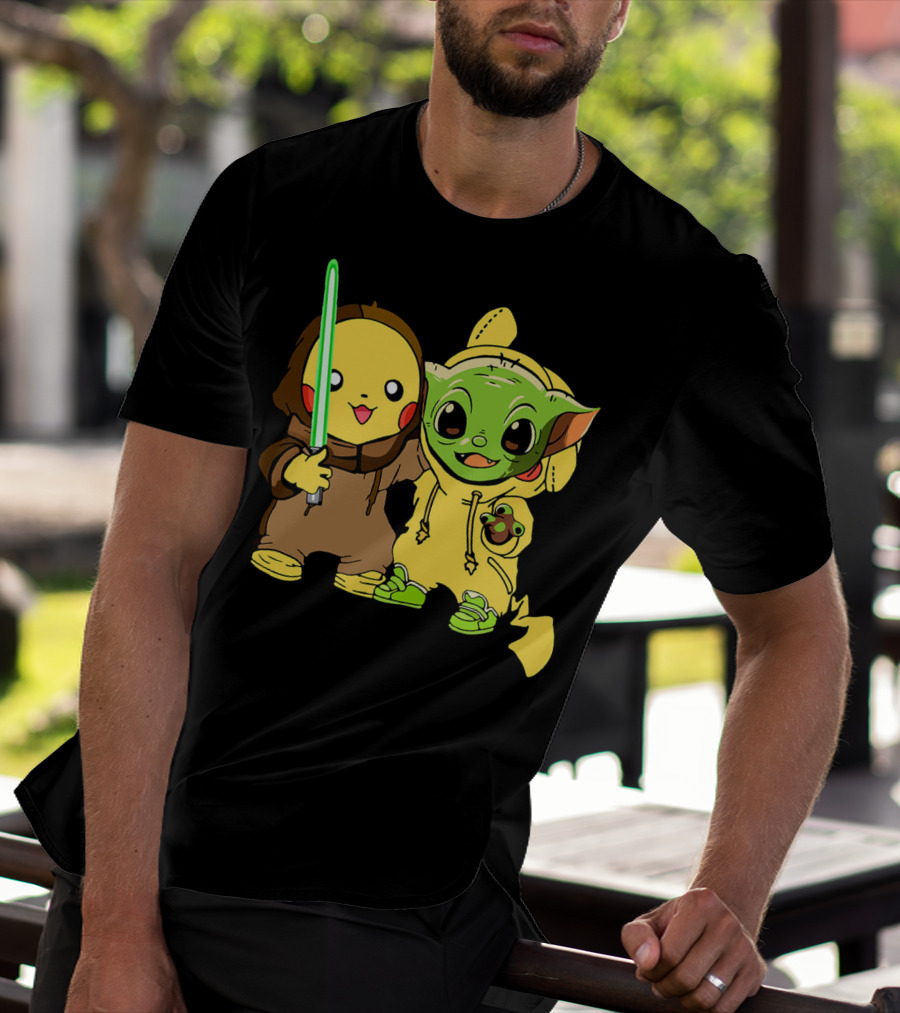 Baby Yoda Pikachu With Lightsaber Jedi Hoodie Duo T-Shirt