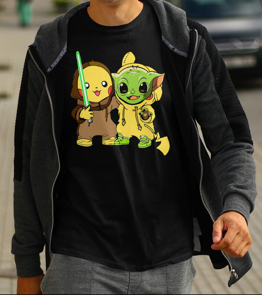 Baby Yoda Pikachu With Lightsaber Jedi Hoodie Duo T-Shirt