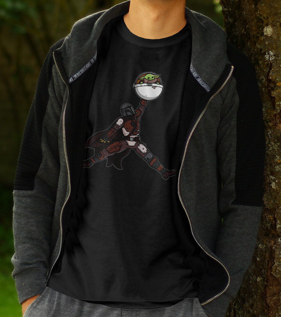 Air Arya Baby Yoda Mando Sitting Jumpman Icon Crossover T-Shirt