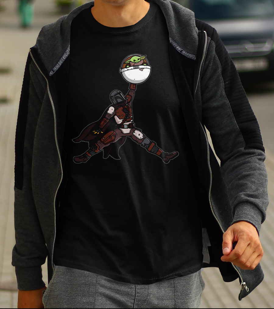Air Arya Baby Yoda Mando Sitting Jumpman Icon Crossover T-Shirt