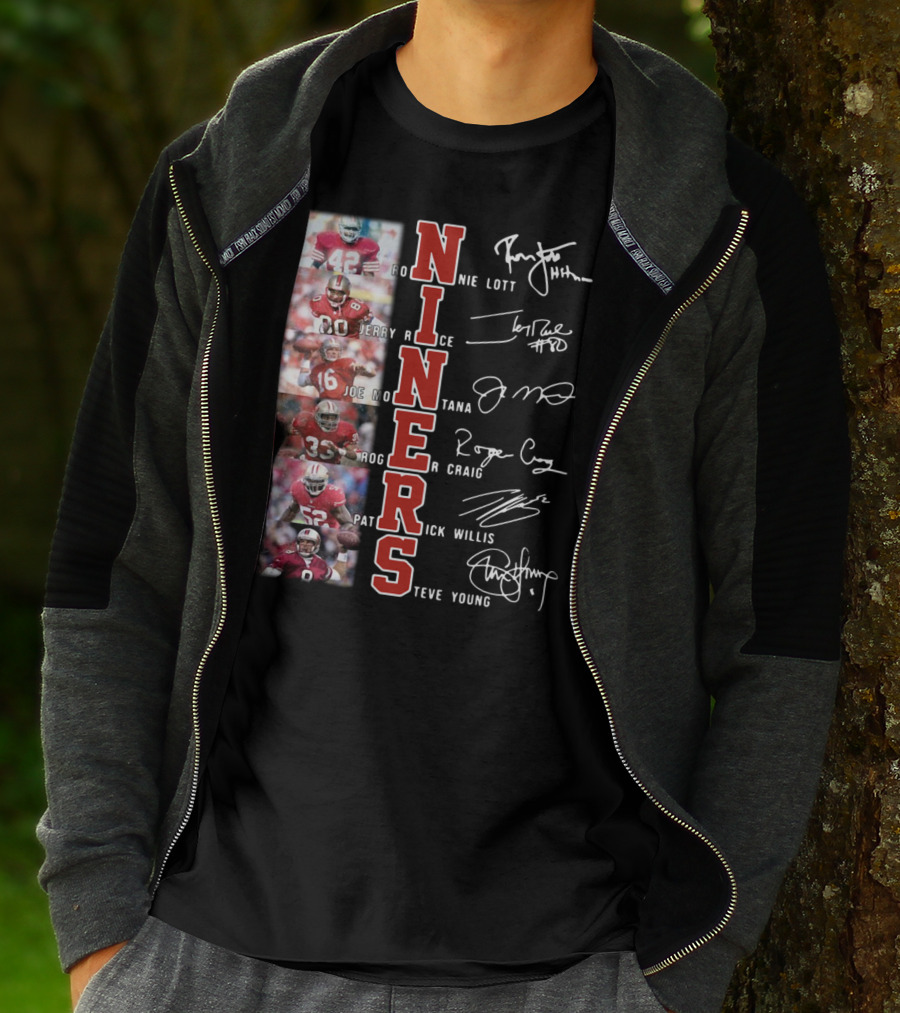 Niners Ronnie Lott Jerry Rice Joe Montana Roger Craig Patrick Willis Steve Young Signatures T-Shirt