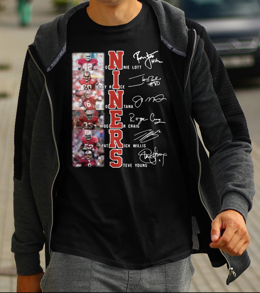 Niners Ronnie Lott Jerry Rice Joe Montana Roger Craig Patrick Willis Steve Young Signatures T-Shirt