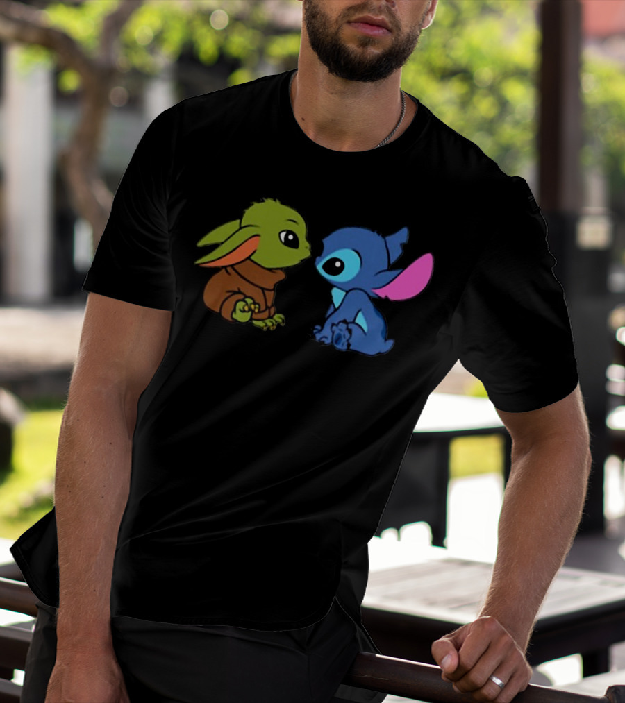 Baby Yoda And Baby Stitch Cute Characters Crossover T-Shirt