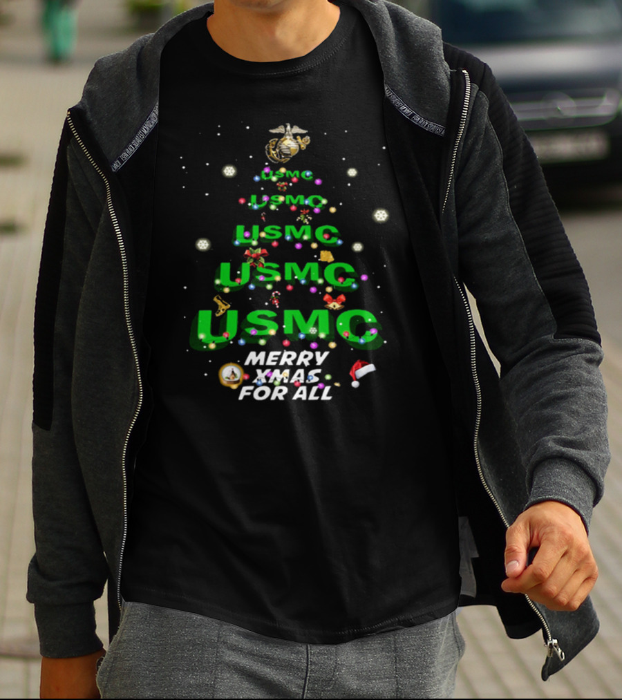 USMC Merry XMas For All Christmas Tree Ornaments Snowflakes T-Shirt