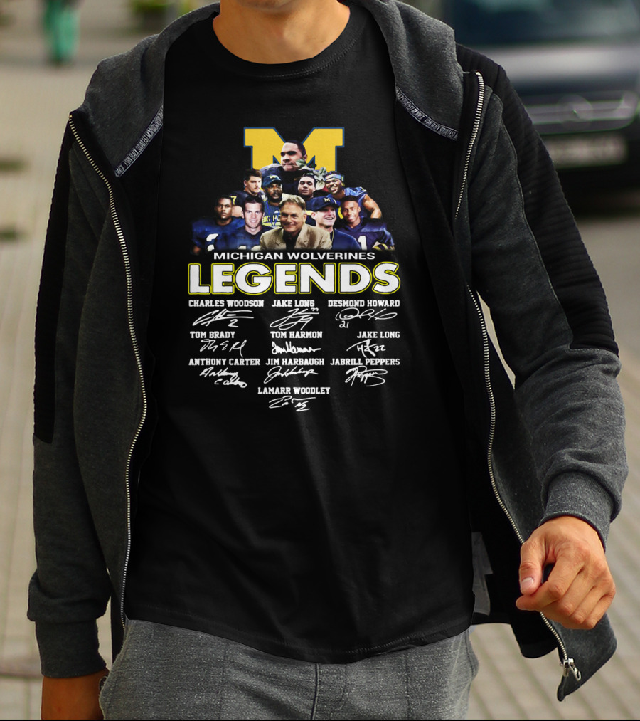 Michigan Wolverines Legends Charles Woodson Desmond Howard Tom Brady Jim Harbaugh Signatures T-Shirt