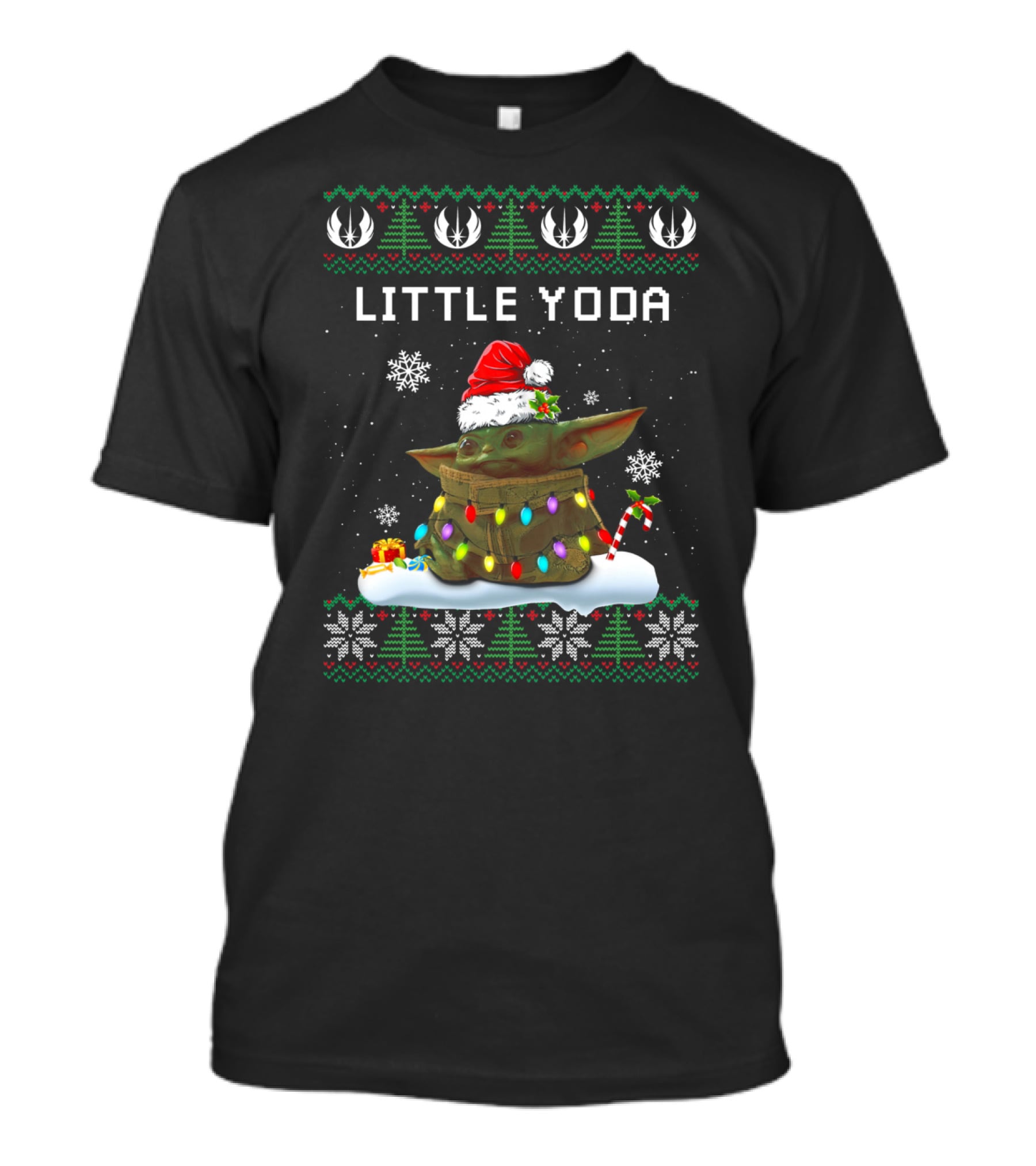 Little Yoda Santa Christmas Lights Ugly T-Shirt