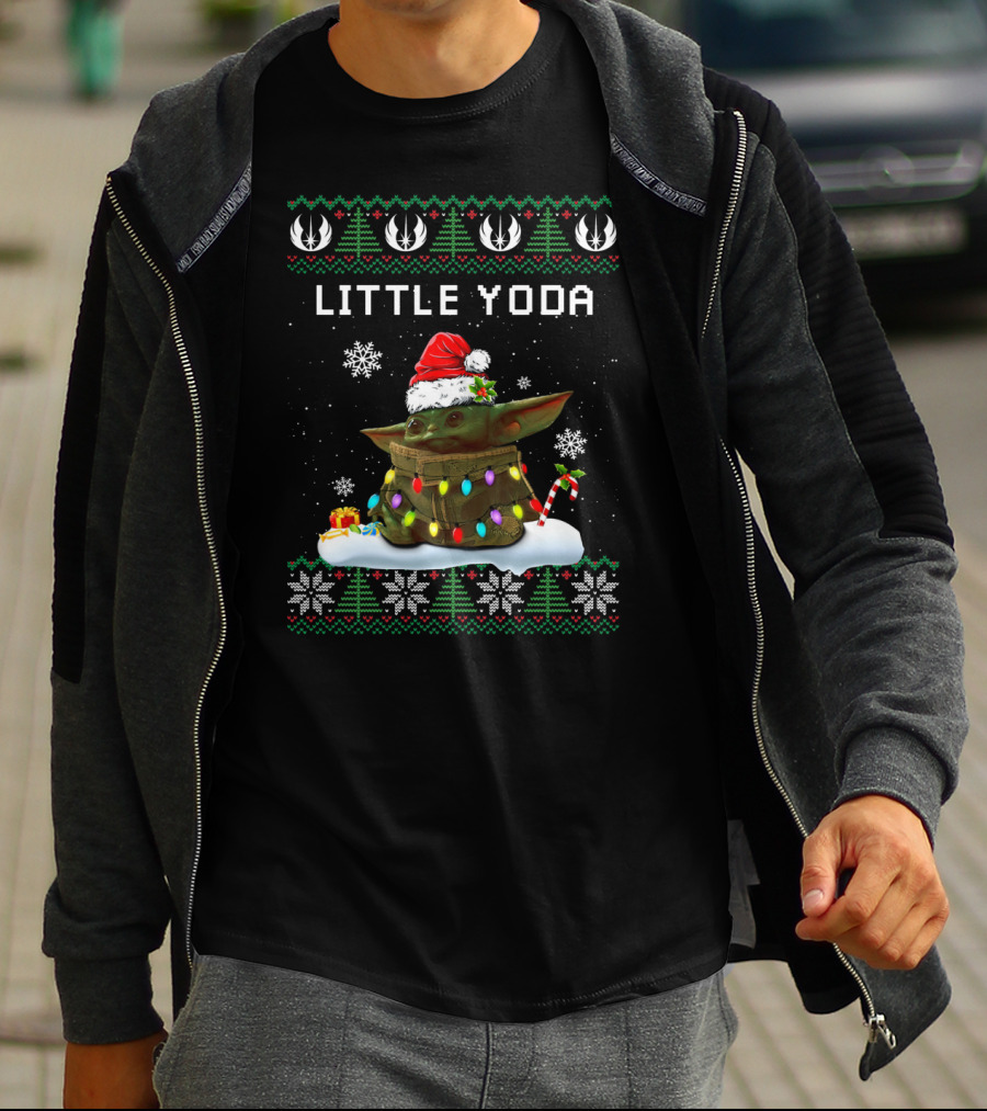 Little Yoda Santa Christmas Lights Ugly T-Shirt