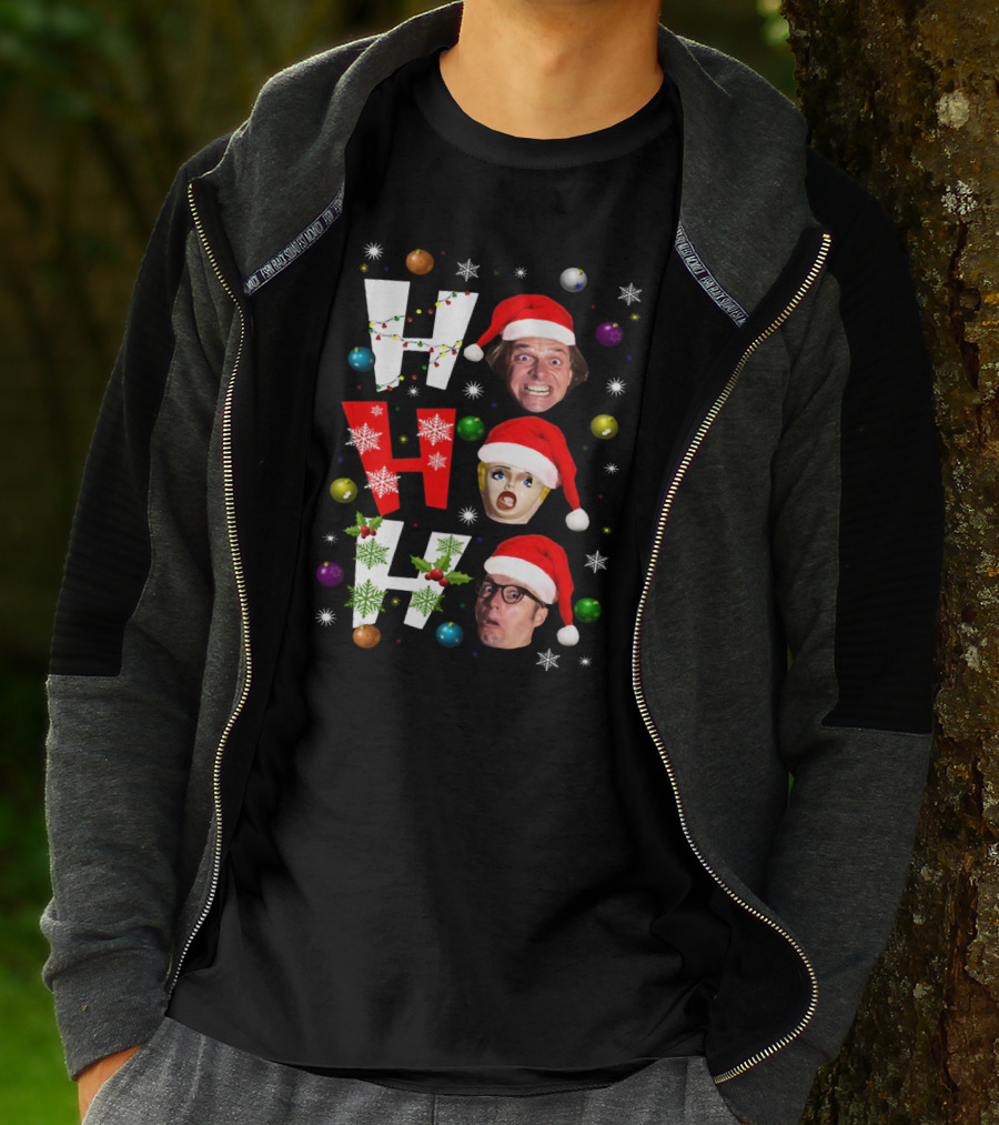 Bottom Ho Ho Festive Santa Faces And Holiday Decorations T-Shirt