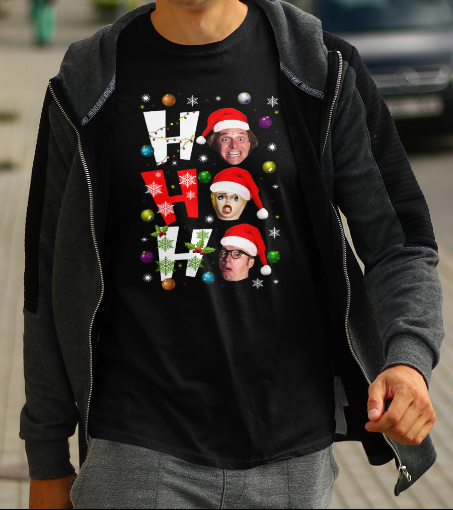 Bottom Ho Ho Festive Santa Faces And Holiday Decorations T-Shirt