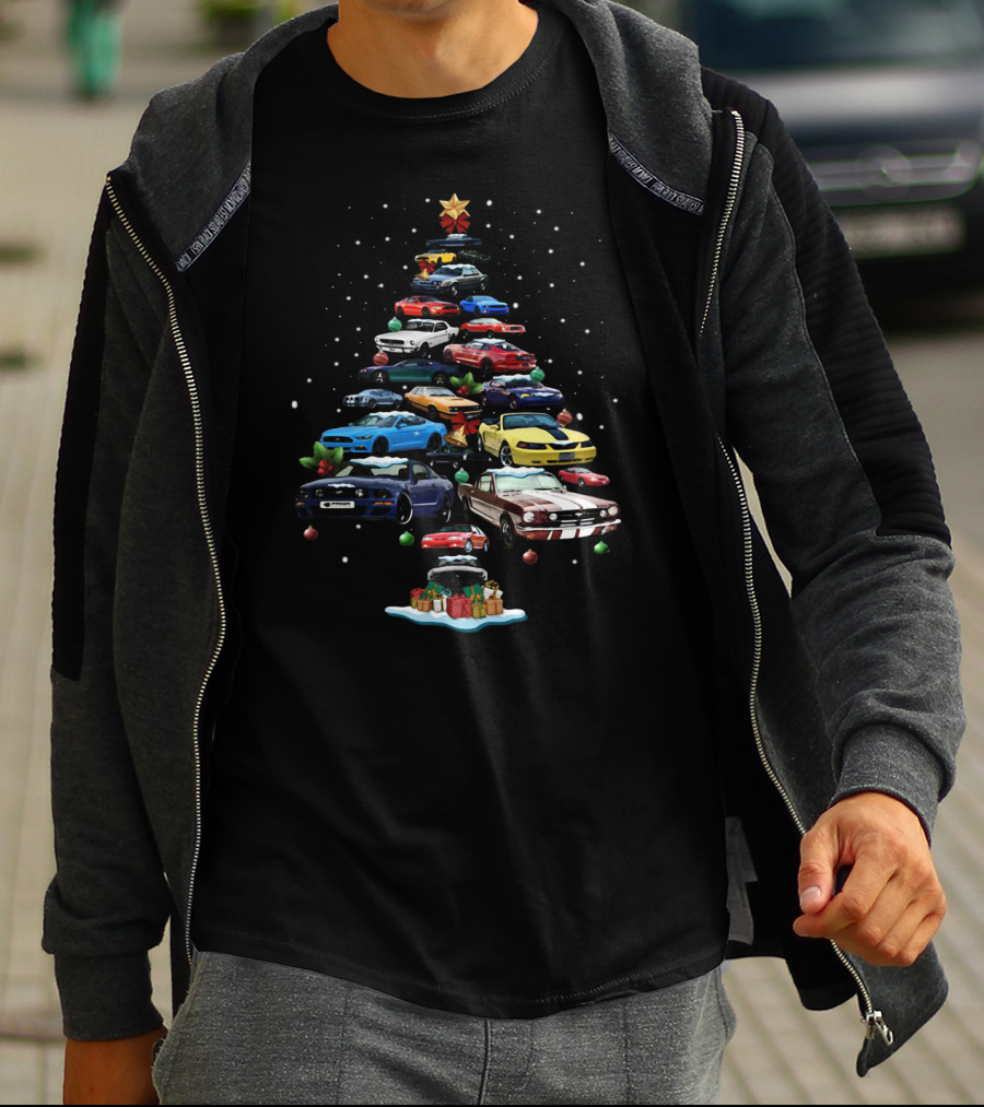 Mustang Christmas Tree With Iconic Cars And Festive Decorations T-Shirt