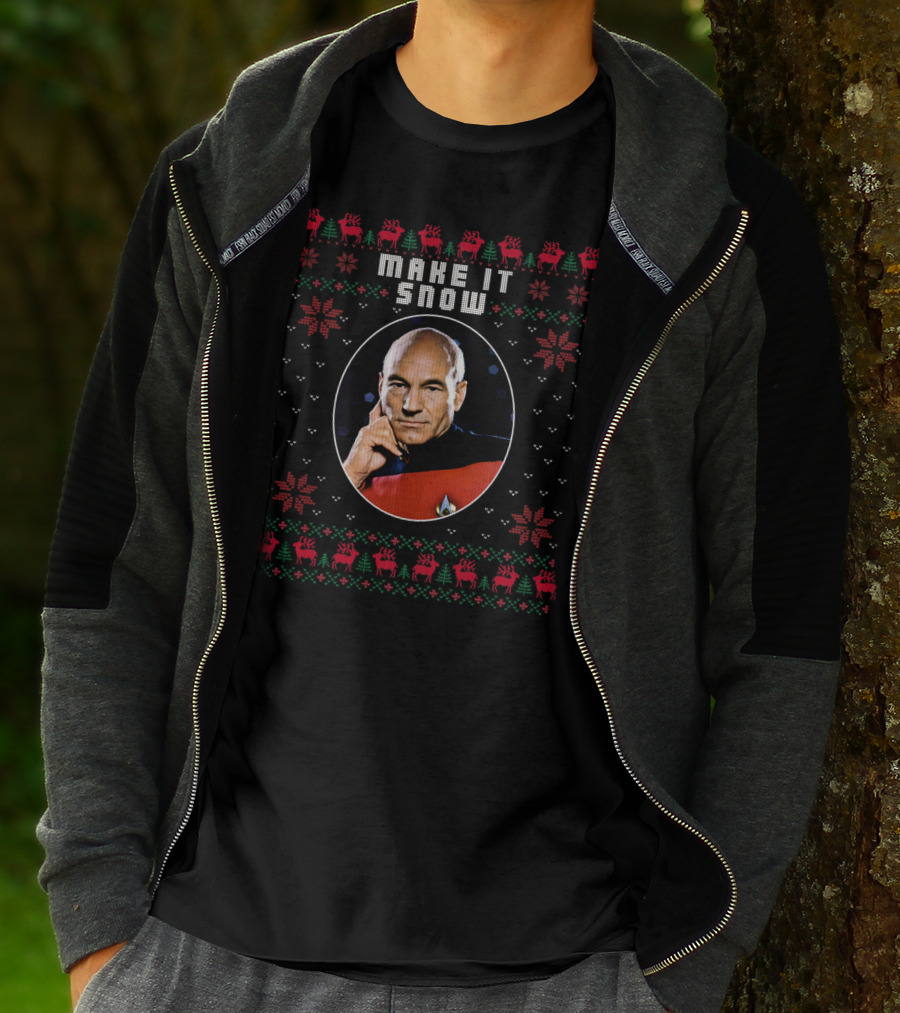 Star Trek Make It Snow Captain Picard Christmas T-Shirt