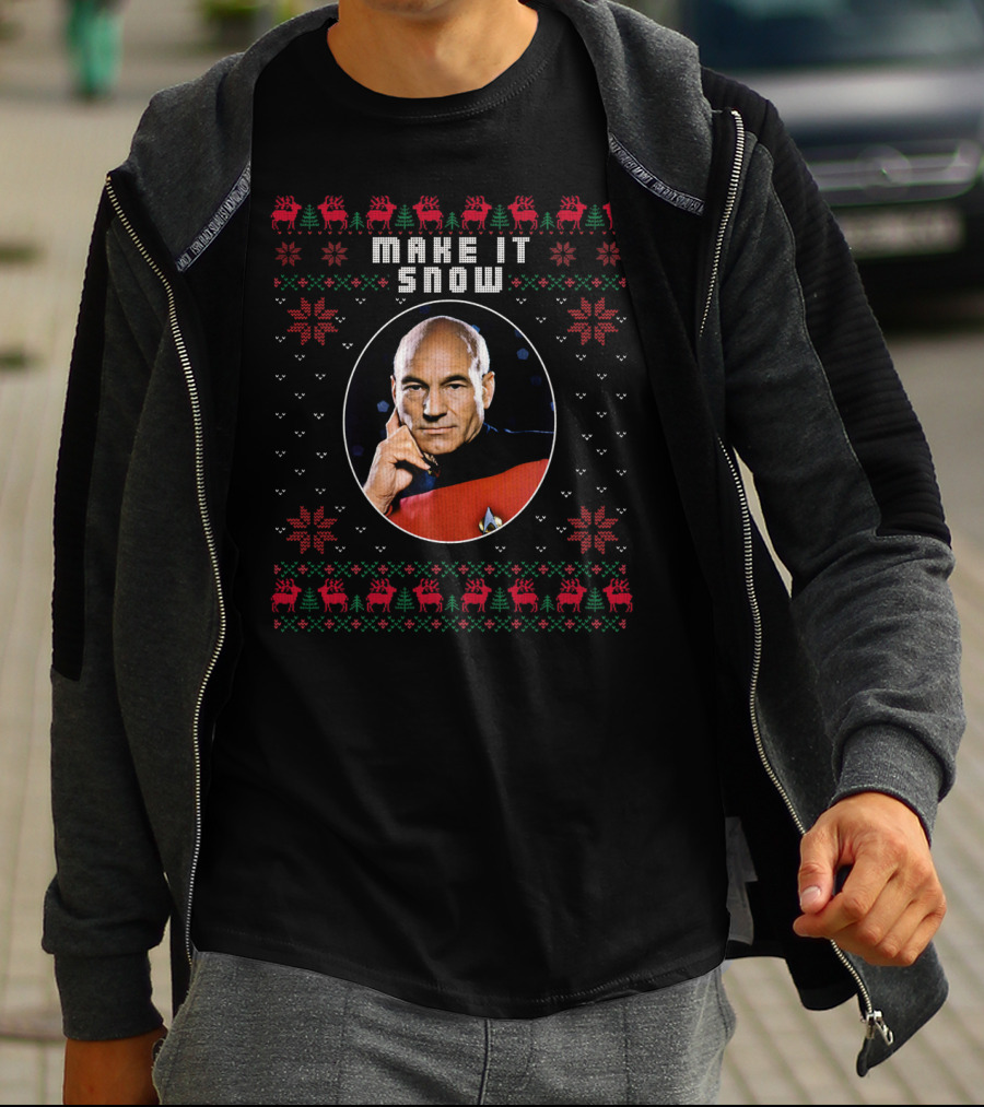 Star Trek Make It Snow Captain Picard Christmas T-Shirt