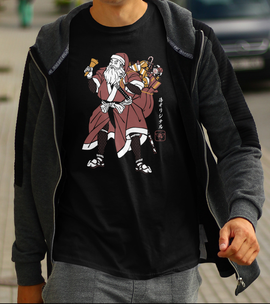 Samurai Santa Claus With Katana And Gift Bag T-Shirt