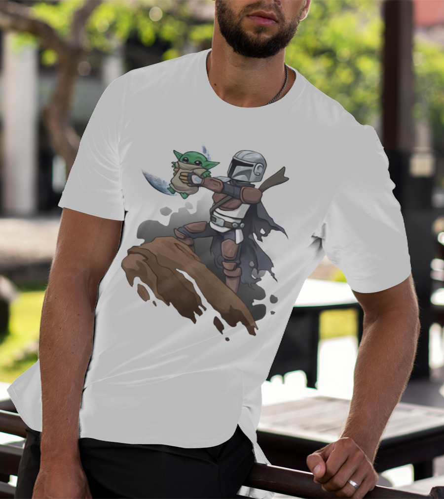 Baby Yoda The Manrorian Epic Rock Ledge Scene T-Shirt