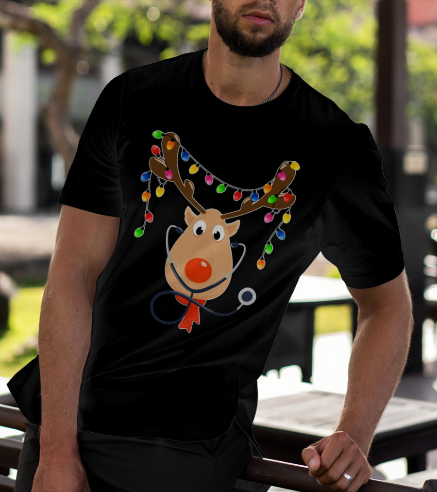 Reindeer Stethoscope Christmas Lights T-Shirt