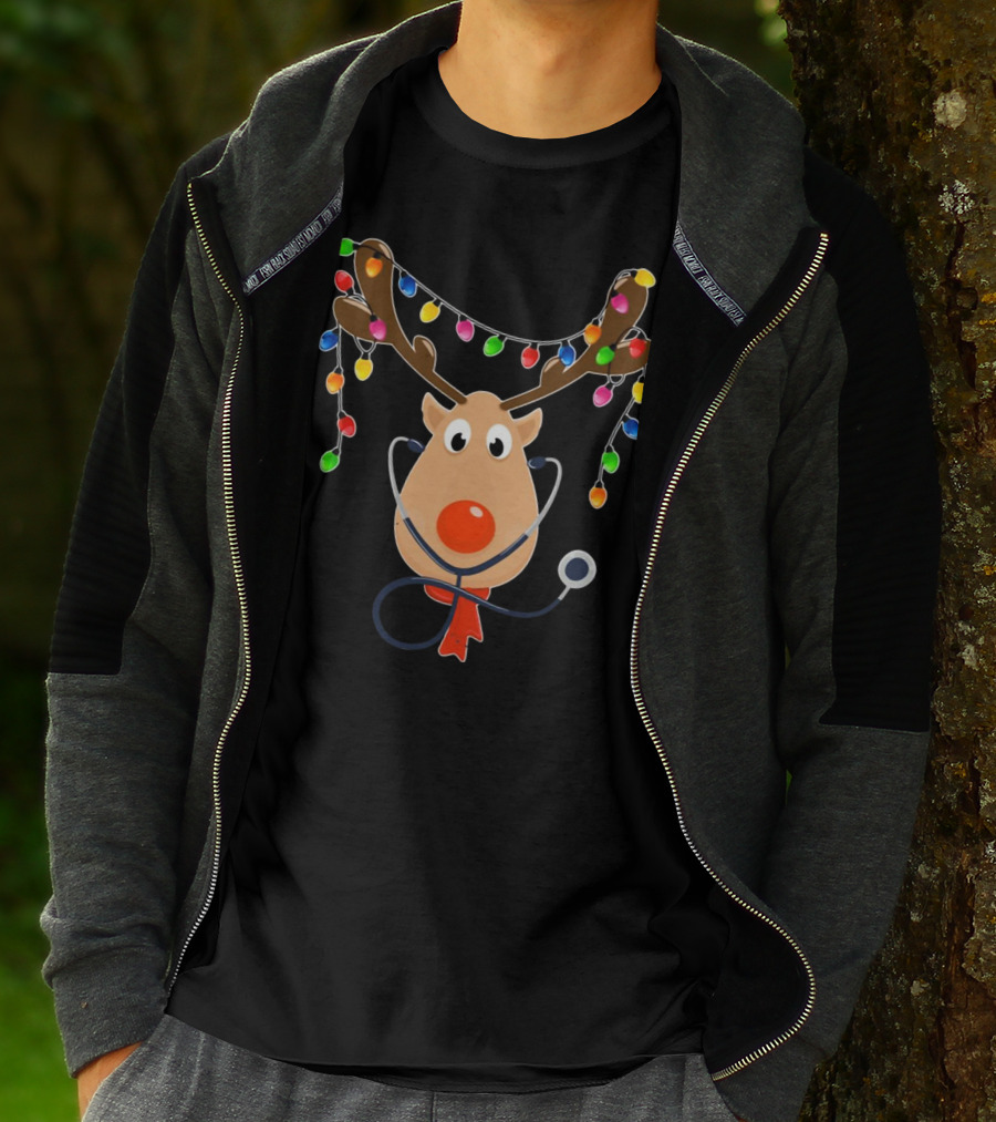 Reindeer Stethoscope Christmas Lights T-Shirt