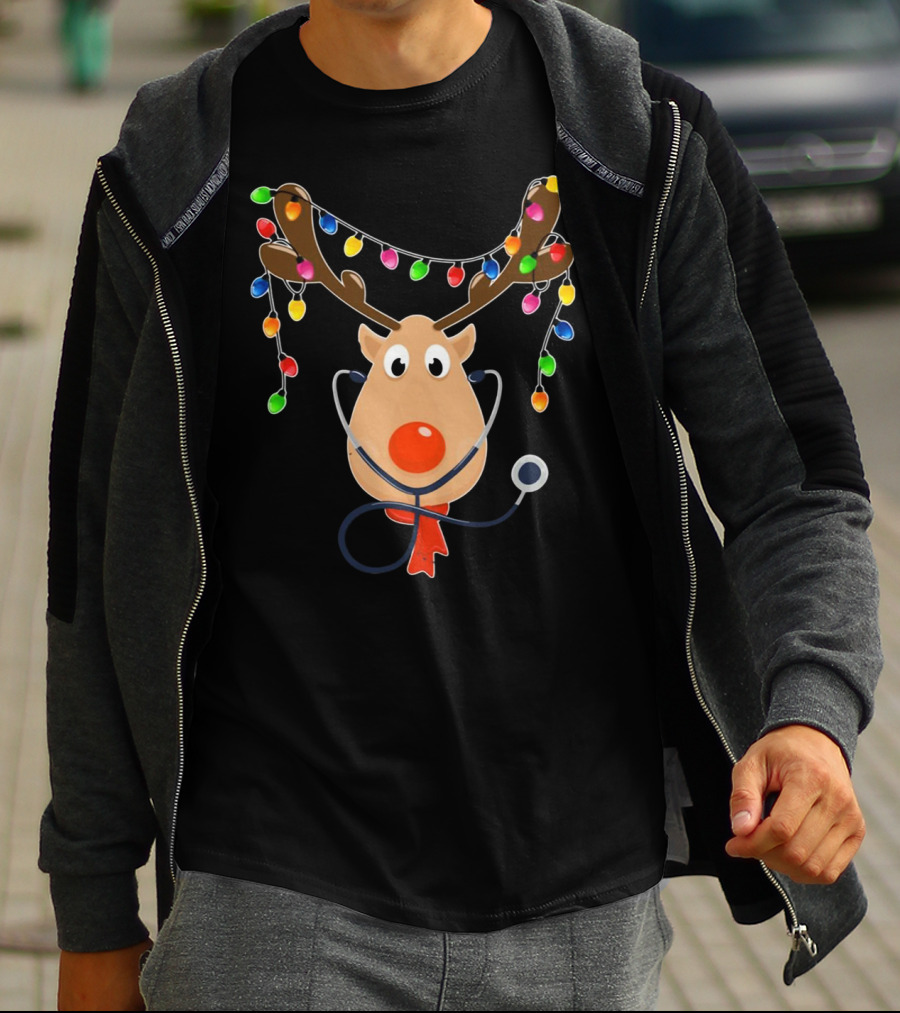 Reindeer Stethoscope Christmas Lights T-Shirt
