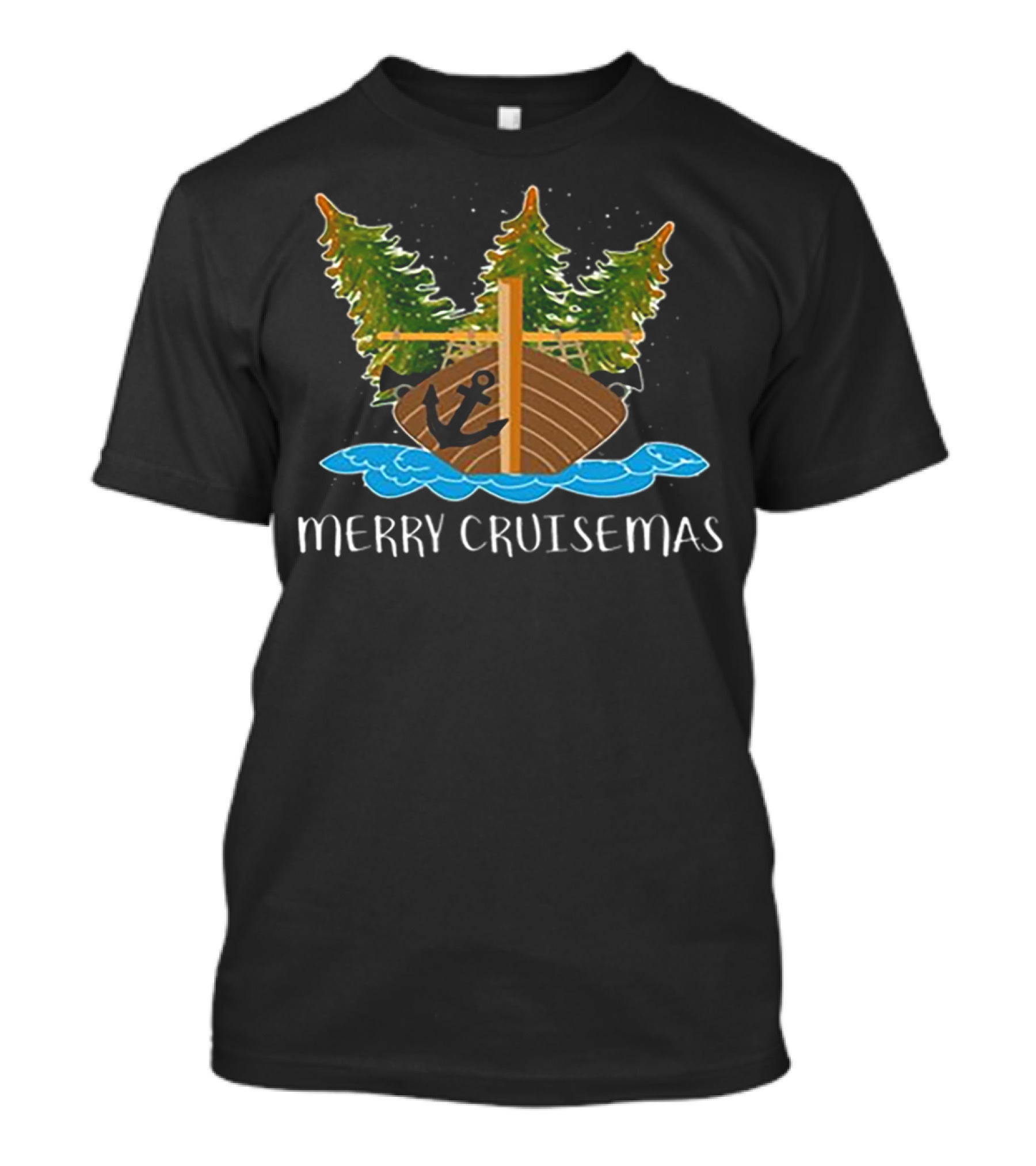 Merry Cruisemas Christmas Cruise Ship With Anchor And Festive Trees T-Shirt