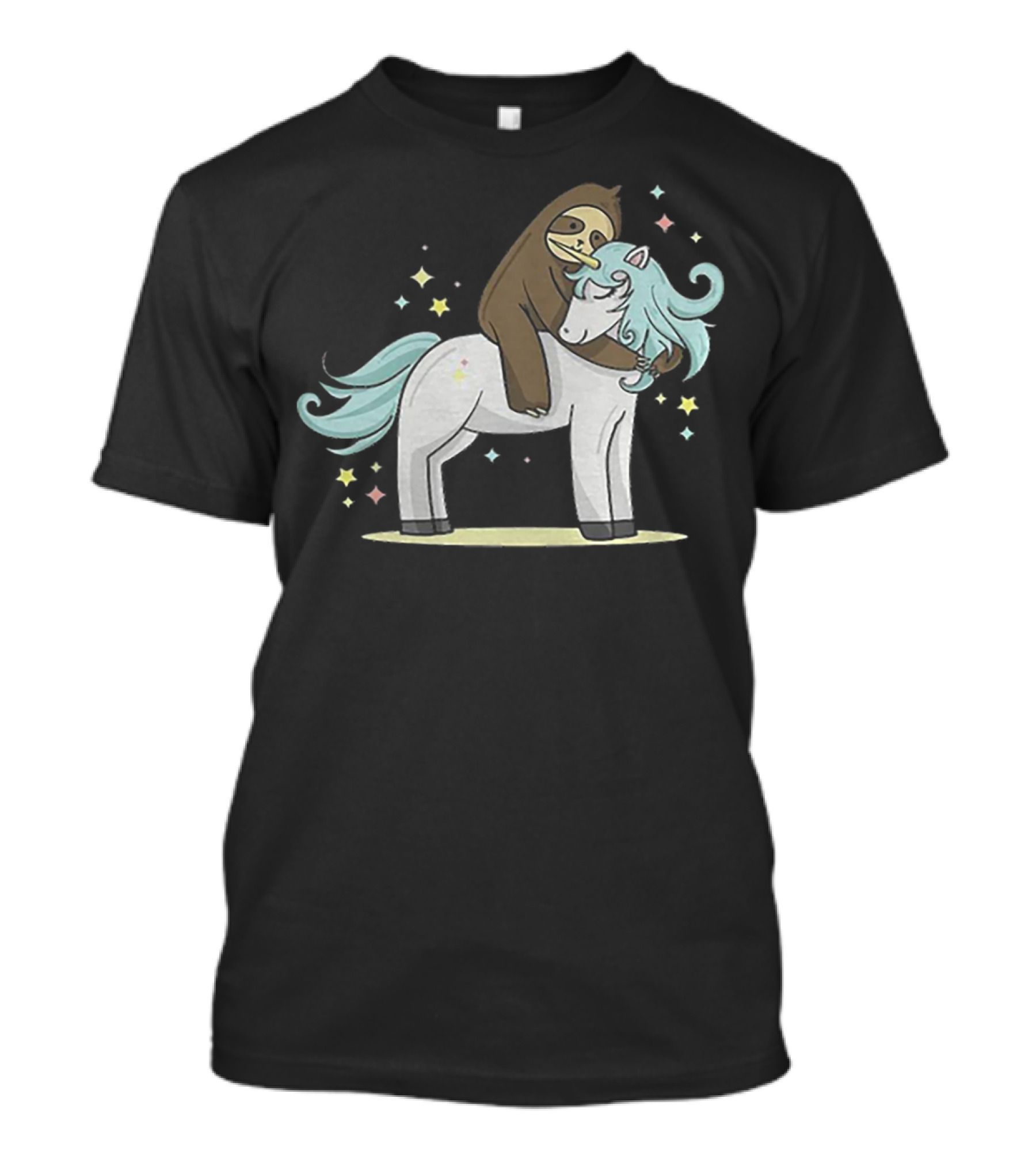Sloth Hugging Magical Unicorn Surrounded By Sparkling Stars T-Shirt