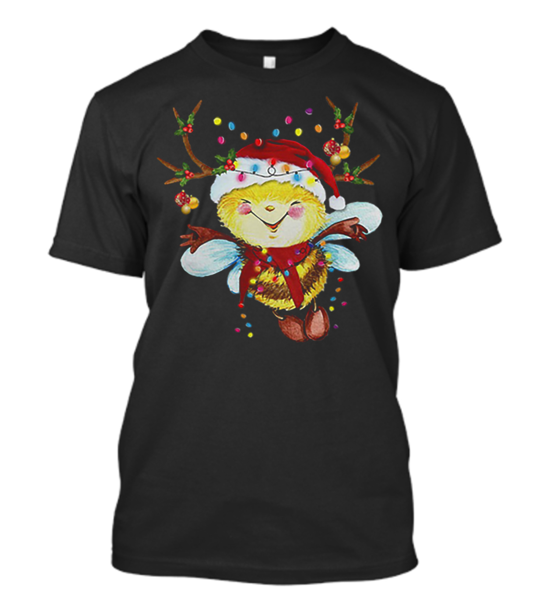 Santa Bee Reindeer Lights Holiday Cheer T-Shirt