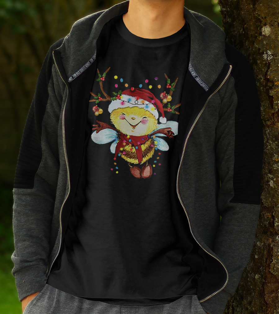 Santa Bee Reindeer Lights Holiday Cheer T-Shirt