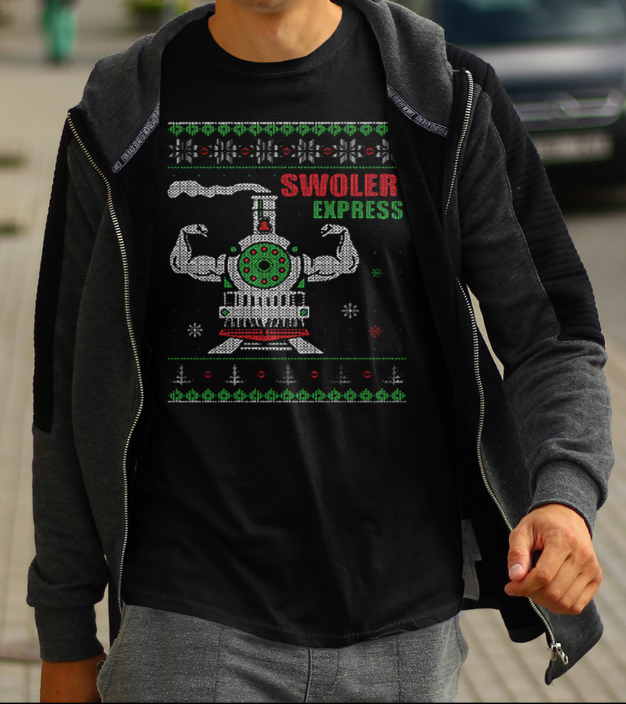 Swoler Express Muscle Train Ugly Christmas T-Shirt