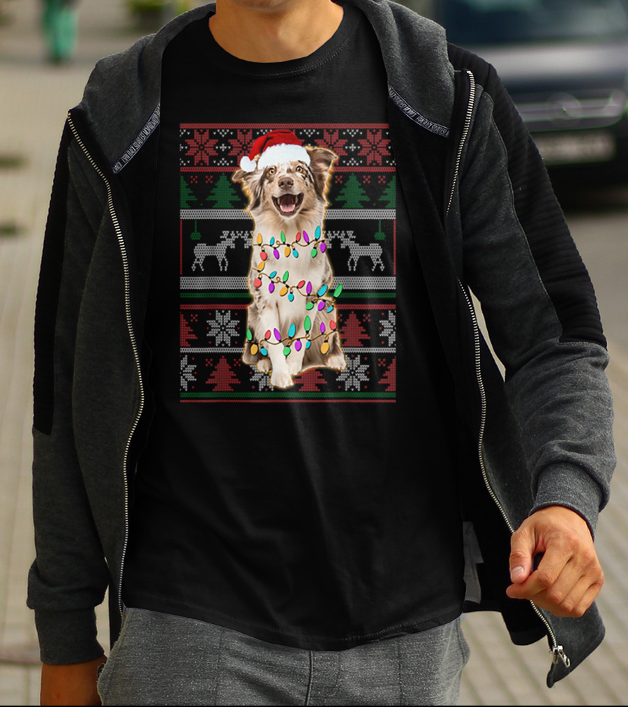 Australian Shepherd Christmas Festive Lights T-Shirt