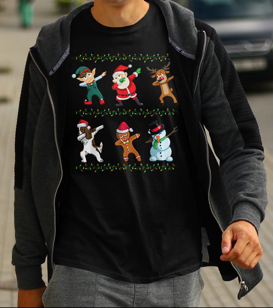 Dabbing Santa Springer Spaniel Elf Reindeer Gingerbread Snowman Christmas Friends T-Shirt