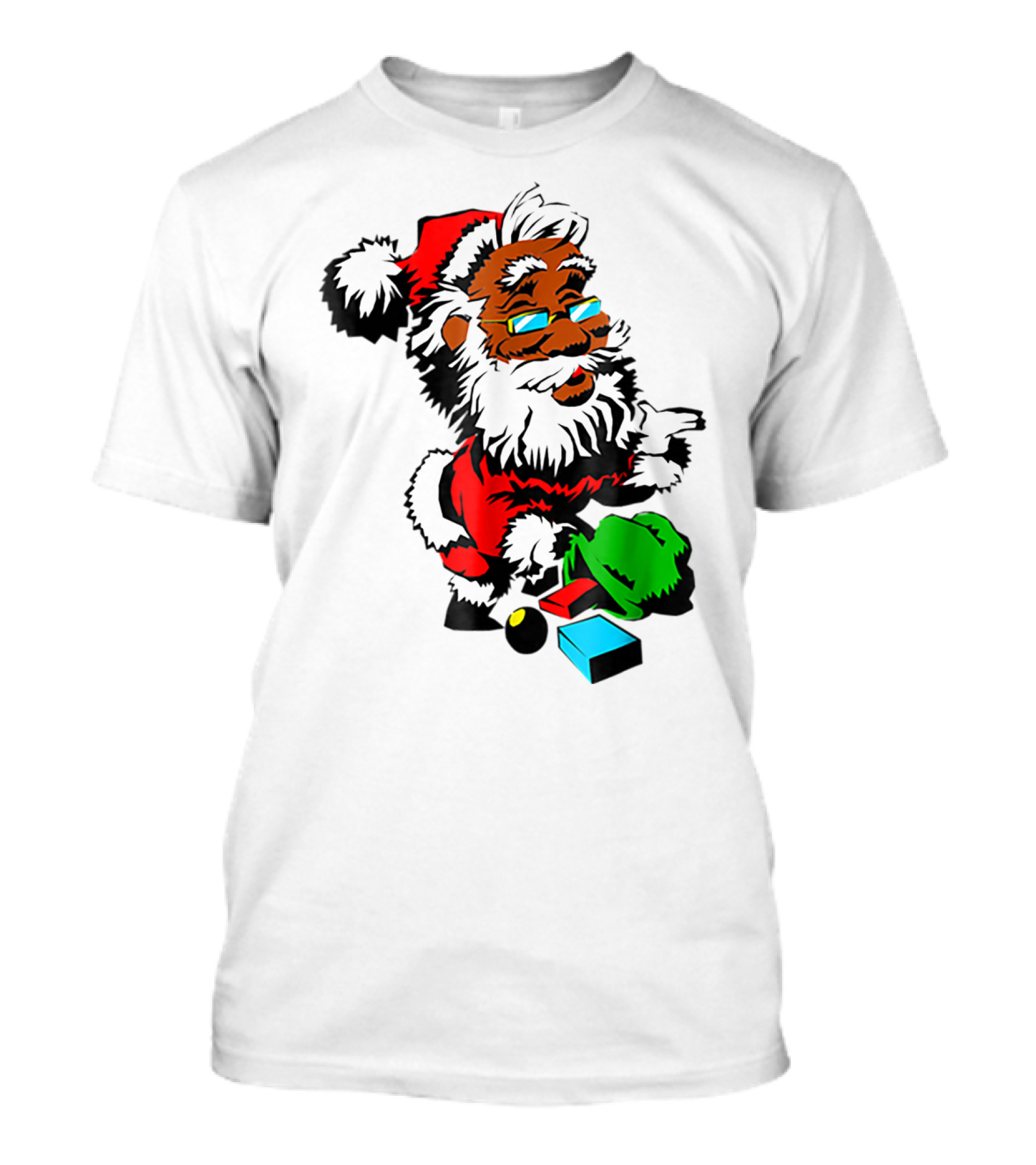 African American Santa Claus With Presents And Santa Hat T-Shirt