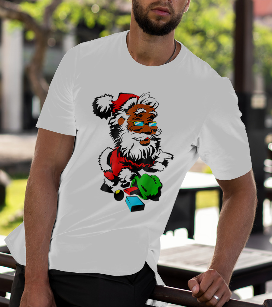 African American Santa Claus With Presents And Santa Hat T-Shirt