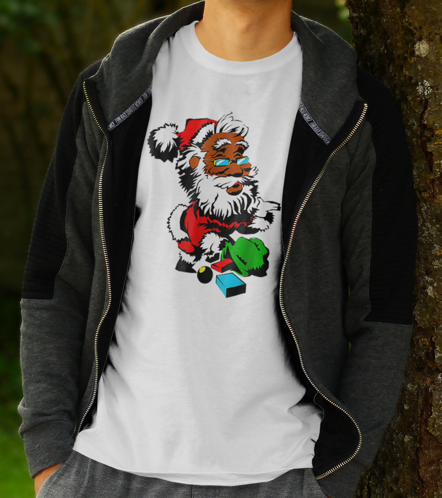 African American Santa Claus With Presents And Santa Hat T-Shirt