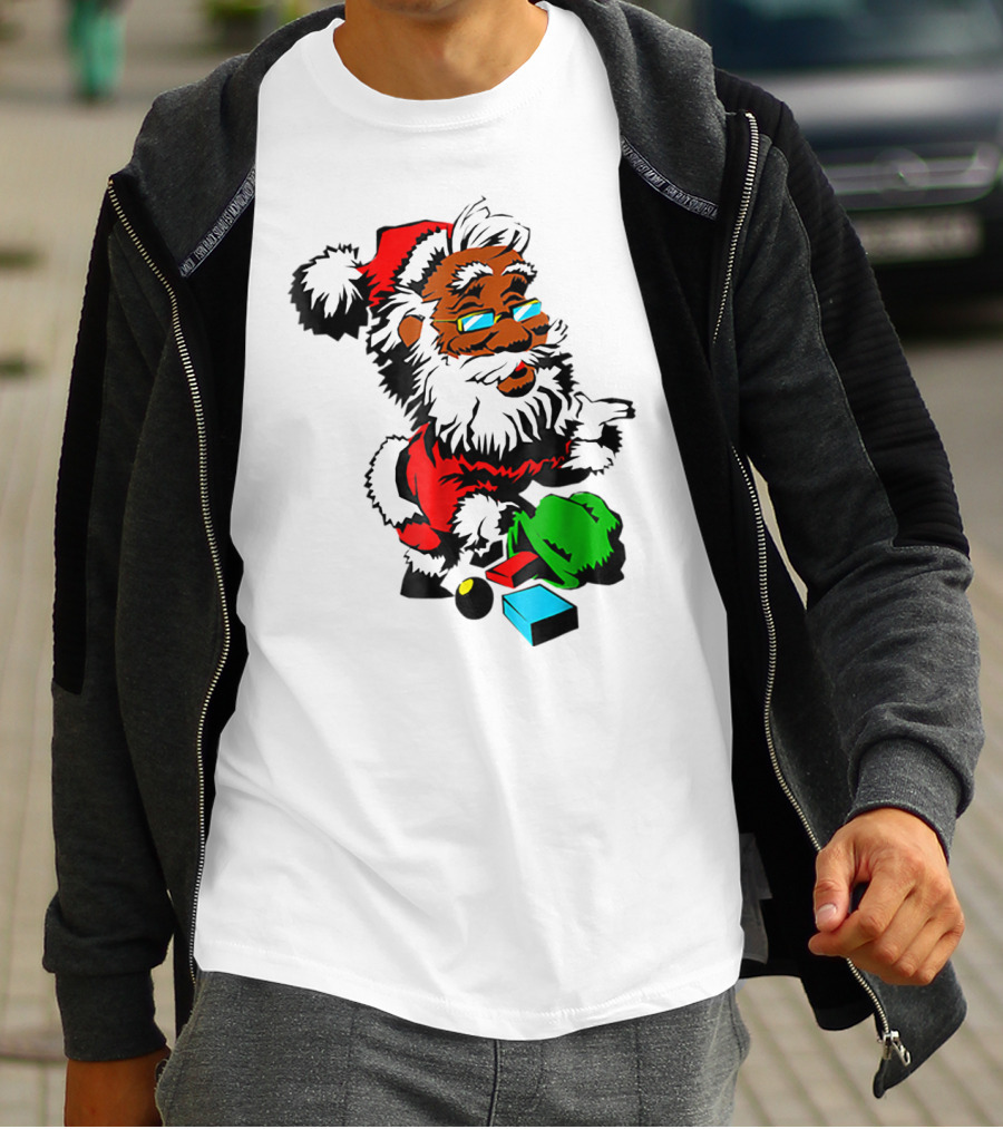 African American Santa Claus With Presents And Santa Hat T-Shirt