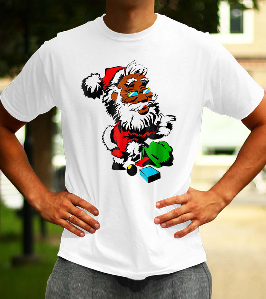 African American Santa Claus With Presents And Santa Hat T-Shirt