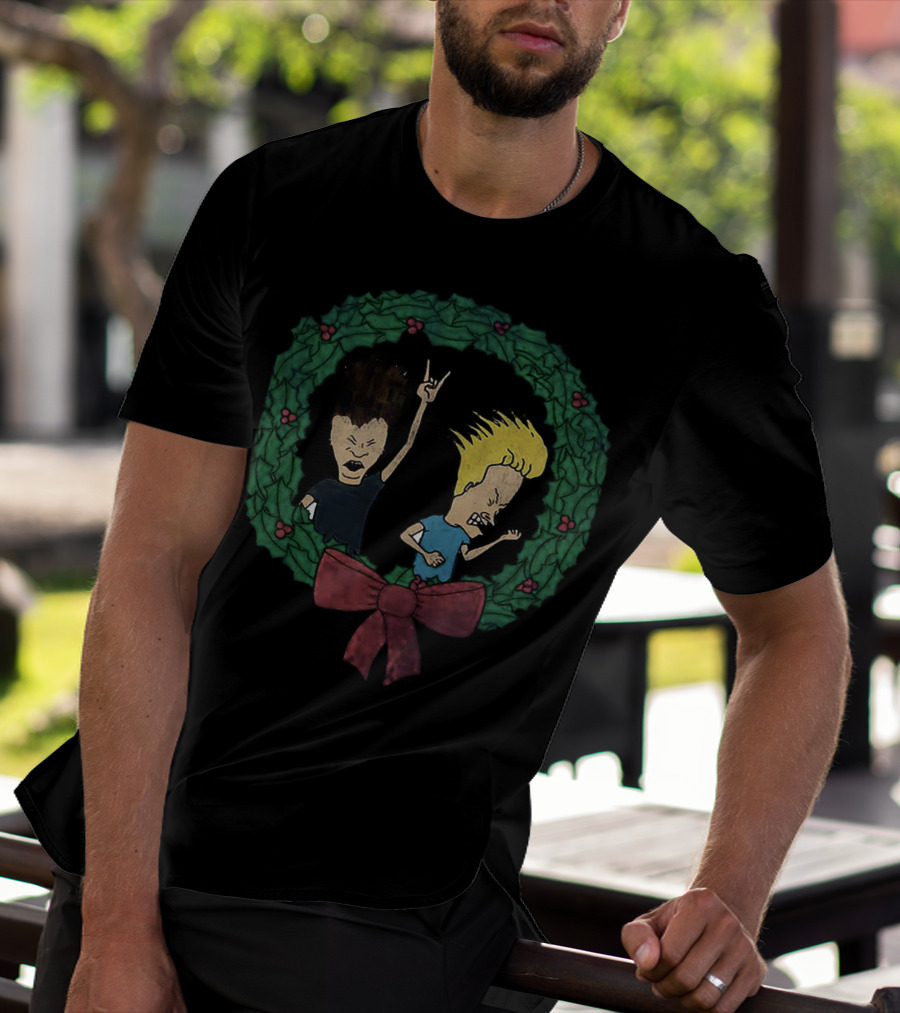 Beavis And Butthead Christmas Wreath Holiday Humor T-Shirt