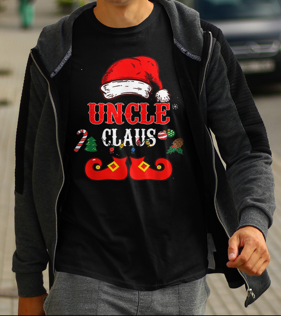 UNCLE CLAUS Santa Hat Candy Cane Christmas Ornaments Shoes T-Shirt