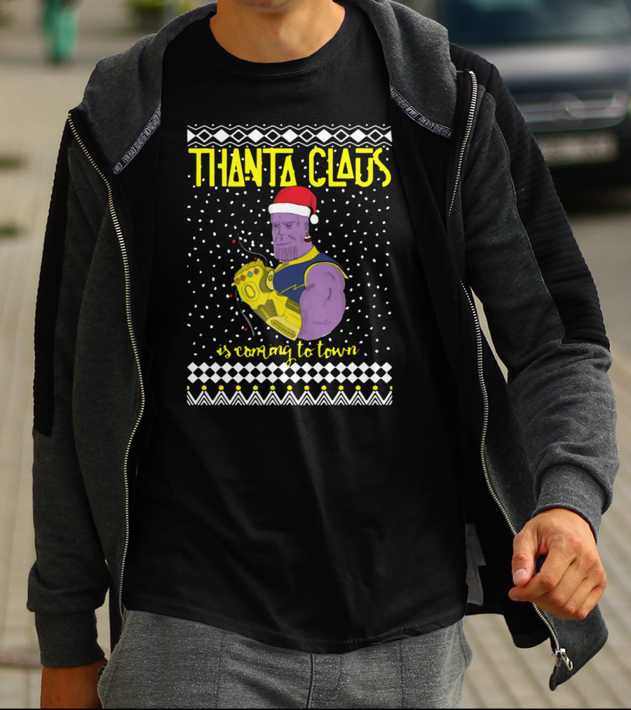 Thanta Claus Thanos Is Coming To Town Marvel Comic Mashup Christmas T-Shirt